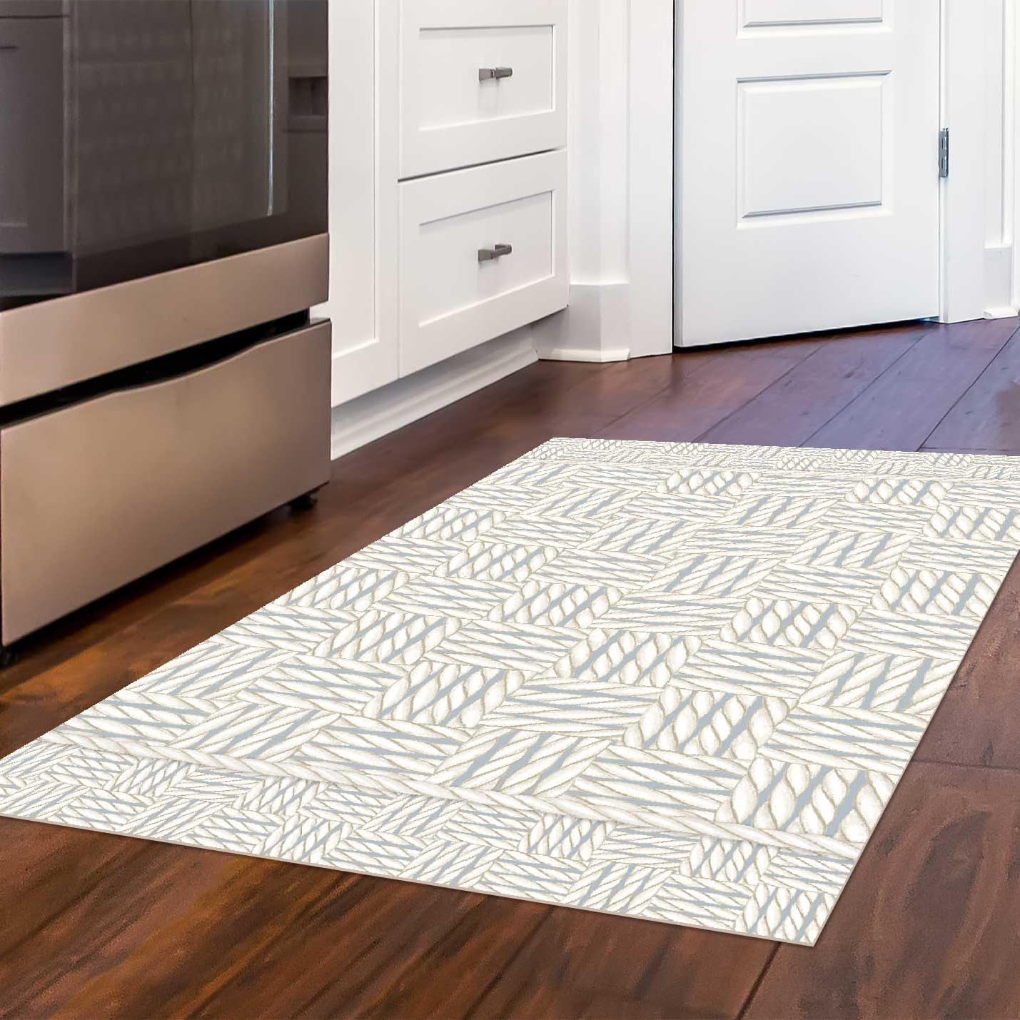 DEMDACO Floor Flair Collection, Woven Rope Texture 3 x 5 Feet, Durable Waterproof & Stain Resistant Vinyl, Indoor Area Mat, Protective Floor Covering, Interior Home Décor