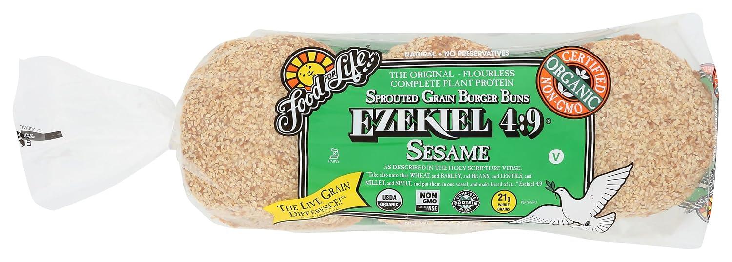 FOOD FOR LIFE Organic Ezekiel 4:9 Sprouted Grain Sesame Burger Buns, 16 OZ