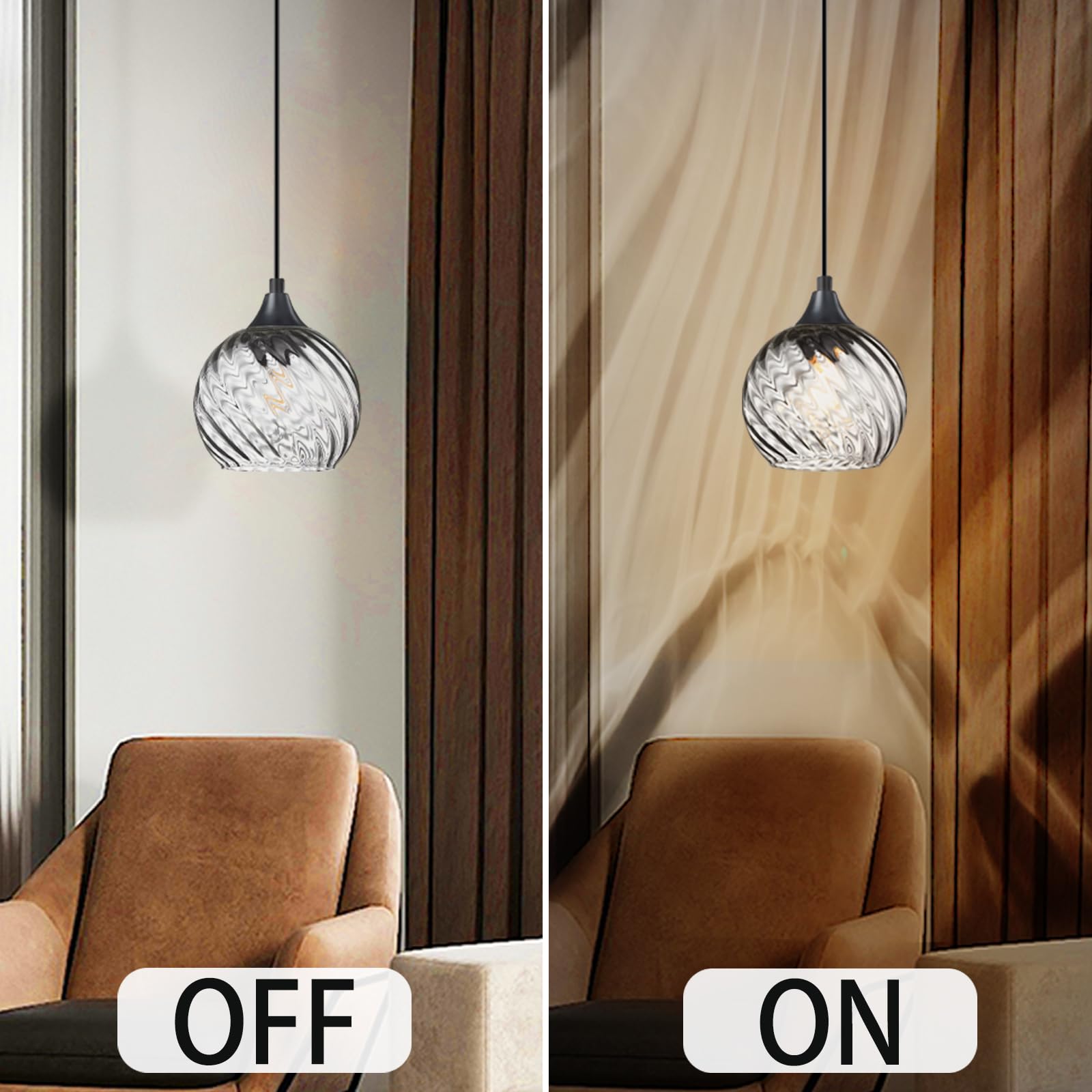 Dolaimi House 1 Light Hanging Indoor Kitchen Island Pendant Light 6.3" Hammer Glass Pendant Ceiling Light Fixtures Black Finish Modern Farmhouse Dinning Over Sink Living Room (Grey Glass, 3 Pack)