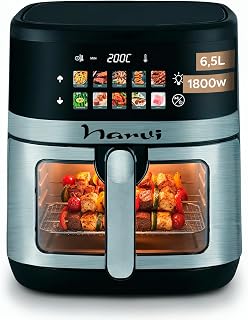articulo Narvi Freidora de Aire 6,5L 1800W con Ventana Visible – Air Fryer Digital Táctil, 10 Menús Automáticos, Cocción 360°, 80–200°C, Air fryer 6,5L Sin BPA ni PFOA, Apta Lavavajillas