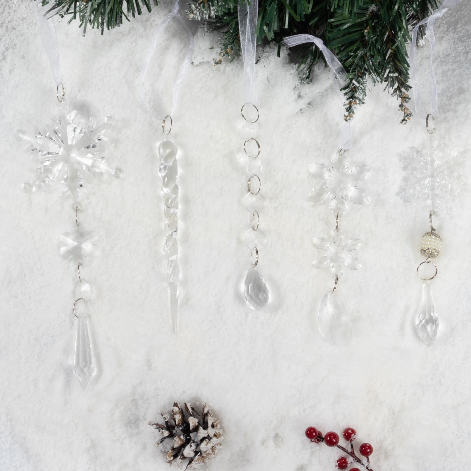 Adornos para árbol de Navidad, 48 Piezas de Copos de Nieve y carámbanos de Nieve, Adornos de Navidad para Fiestas de Invierno o Fiestas de Frozen