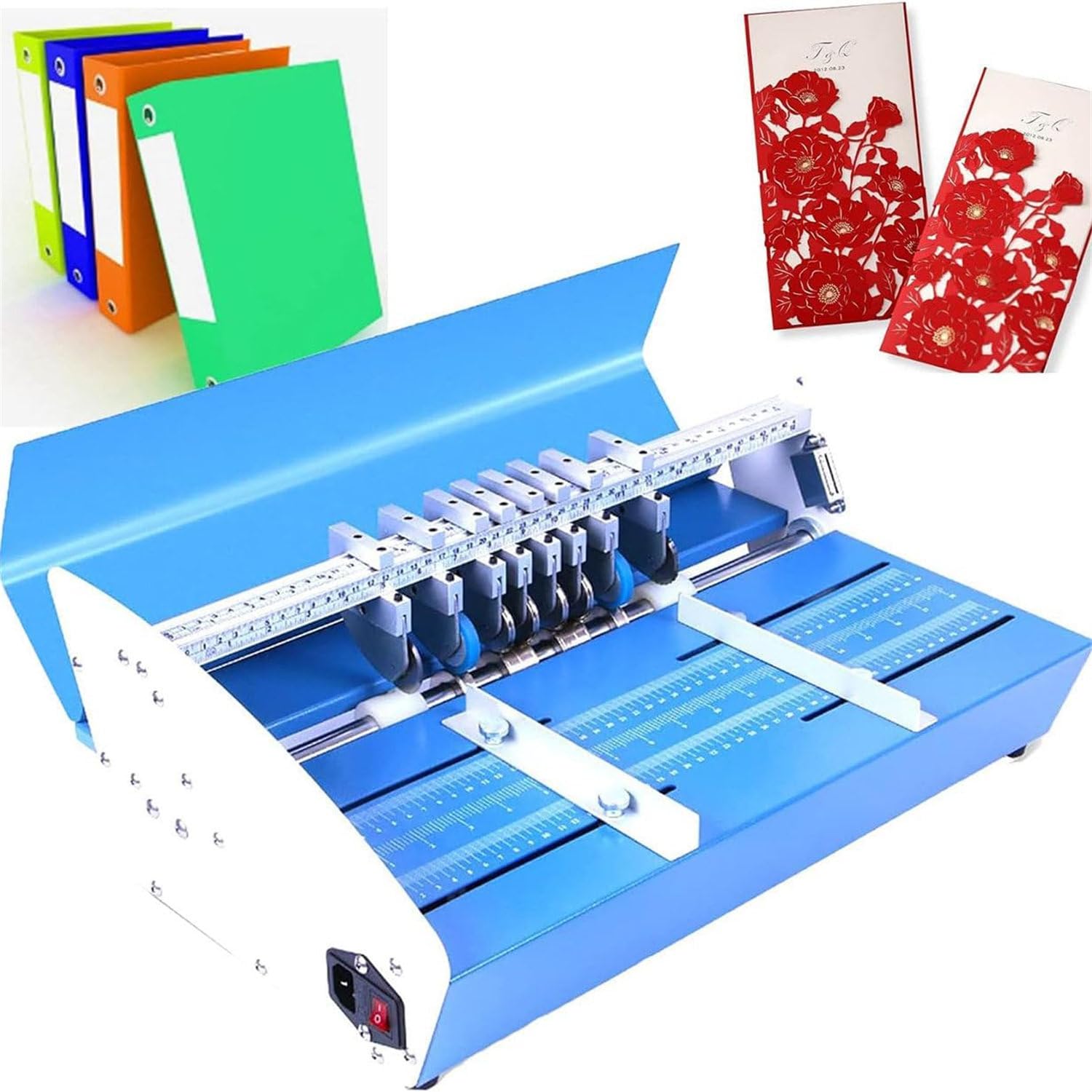 Máquina de plegado eléctrica, perforadora 3 en 1, metal resistente de 520 mm con 2 bloques ajustables para cartulina de papel y manualidades