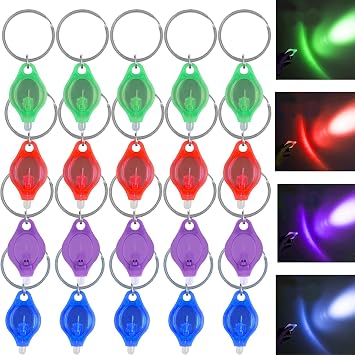 Pocketman Mini LED Keychain Flashlight Small Torch Mini Colorful Light Portable Battery Powered Key Ring Torch Multicolor 20PCS