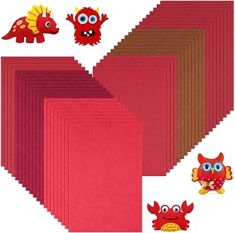 Ainiv 40pcs 812 inches Coloured Felt Fabric Sheets, Fabrics DIY Craftwork Sewing Patchwork, Soft Thick Felt Fabric Sheet, Felt Crafts 5 Colors Polyester Sheet for Art and DIY Crafts-Red Series