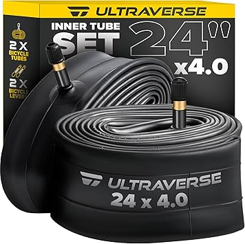 Ultraverse 20x4.0, 24x4.0, 26x4.0, 20x3.0, 26x3.0, 16x4.0/3.0, Inner Tubes | Schrader Valve, Ideal for Mountain Bikes & E-Bikes with Fat Tires, Durable & Reliable 2 Pack with Tire Levers