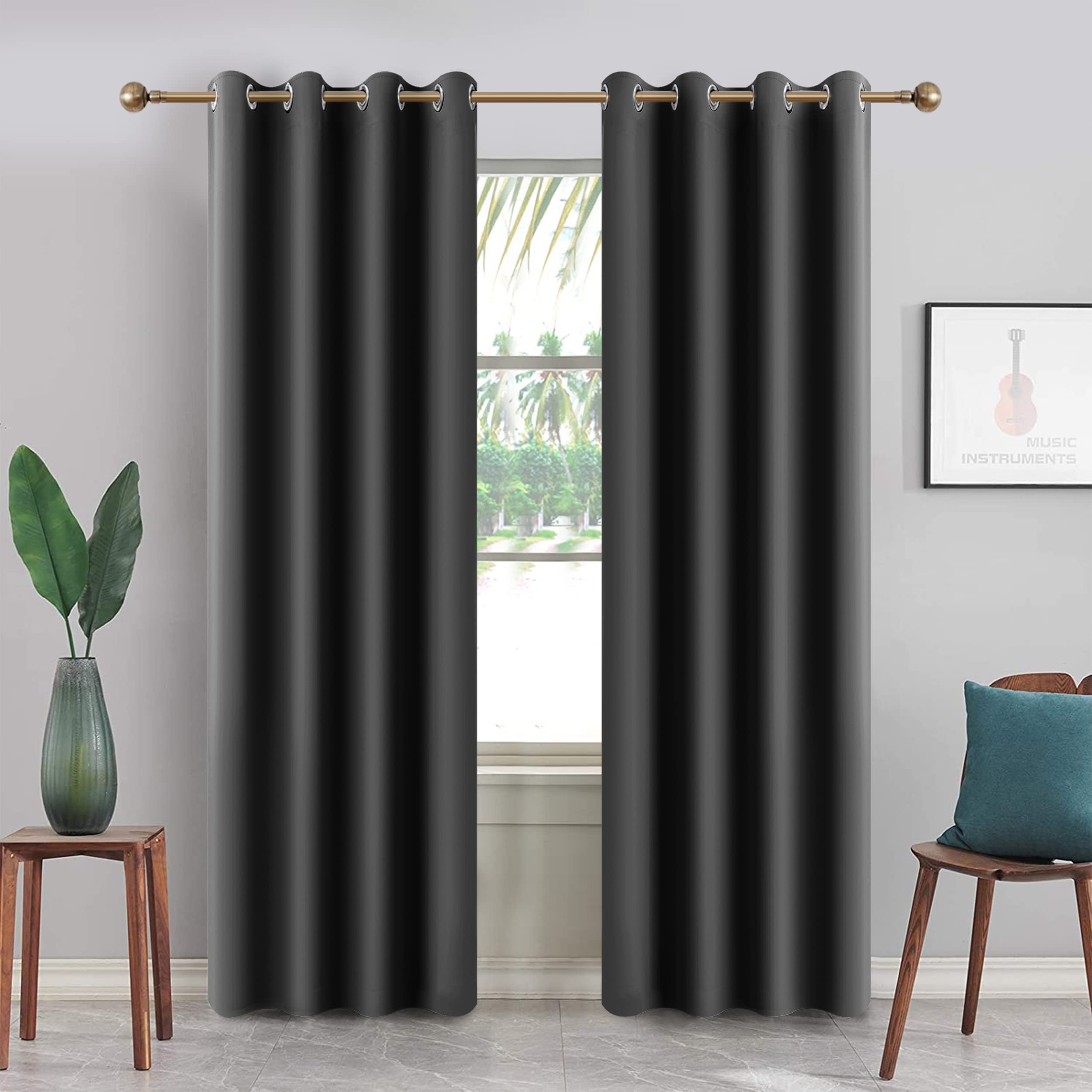 Imperial Rooms Grey Blackout Eyelet Curtains for Bedrooms 66 x 72 - Soft Thermal Insulated Room Darkening Pair Curtains + Tie Backs (66" x 72" (168cm x 183cm))