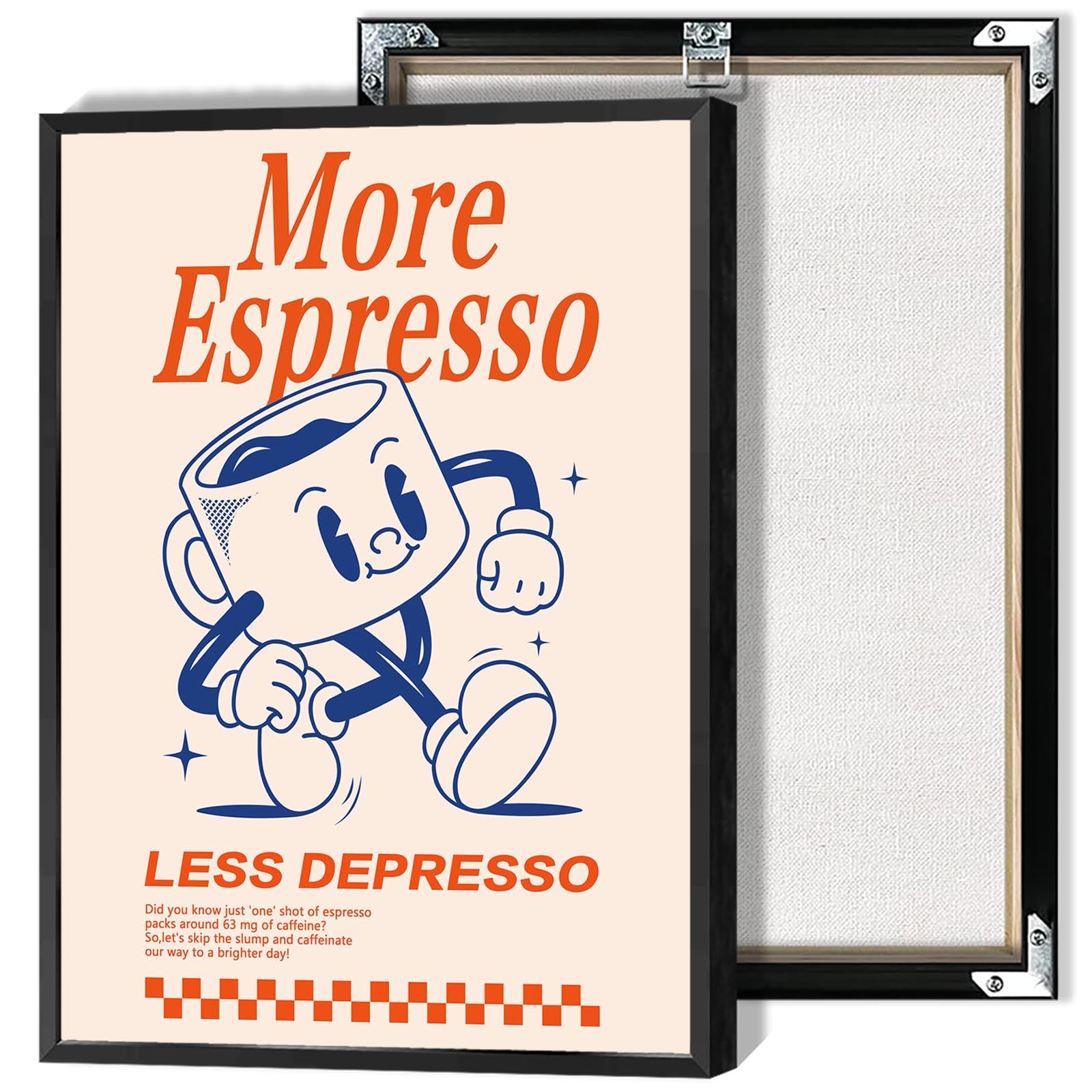 Retro Coffee Canvas Wall Art More Espresso Less Depresso Poster Cute Cartoon Ideas Kitchen Prints Painting For Home Restaurant Wall Decor 12x16in