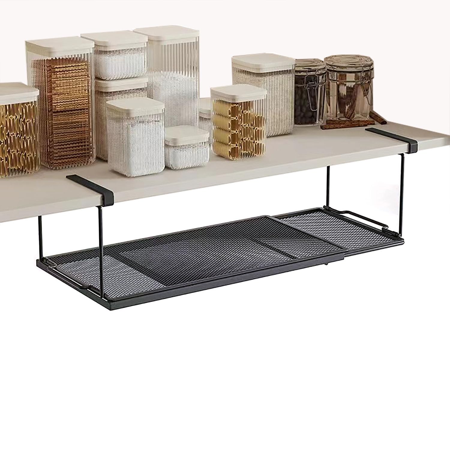 Jodoniz Hanging Under Shelf Storage Basket,Stretchable Efficient Kitchen and Closet Storage - Space Saving for Kitchen Pantry Office Bathroom Bookshelf Under Shelf Organizer