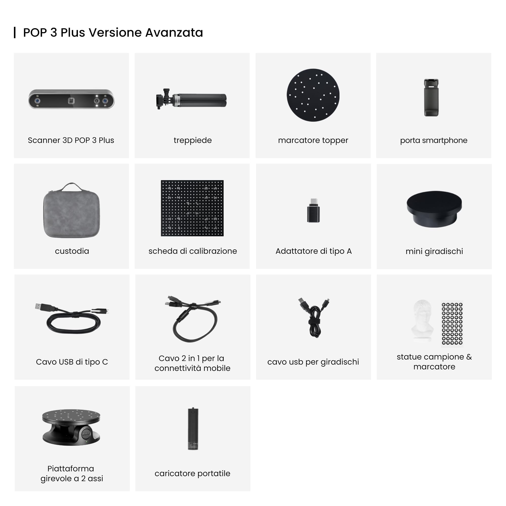 Revopoint POP 3 Plus Scanner 3D, Precisione da 0,04 mm, Avanzato | Scanner 3D portatile, Scansione a colori per oggetti di media dimensione, Compatibile con Android/iOS/Win10 e 11/macOS