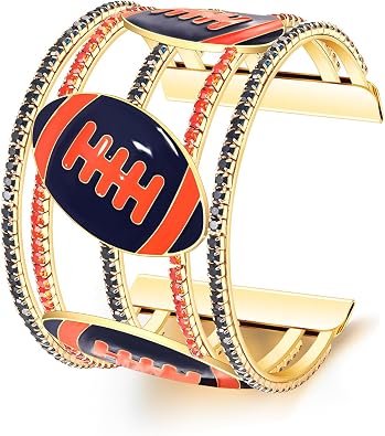 Game Day Bracelets for Women Football Wide Cuff Bracelets Red Yellow Purple Orange Blue Spirit Day Accessories Rhinestone Sport Game Day Cuff Bracelet Bangles Outfits Football Accessories Gifts