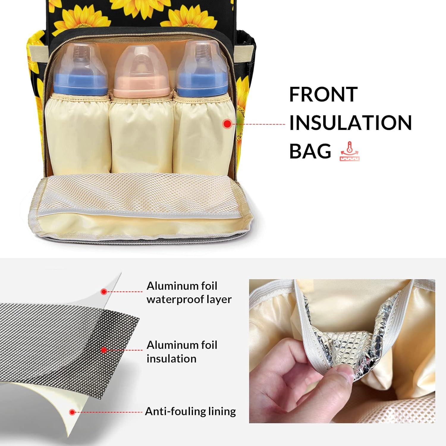 zaaprintblanket Custom Sunflowers Waterproof Diaper Bag Backpack with Name Personalized Baby Nappy Bags for Women Mommy Girl Gift