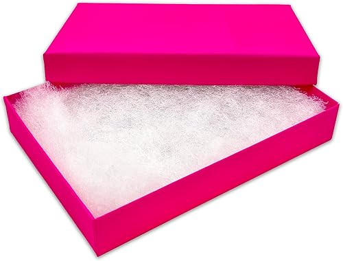 TheDisplayGuys - Paquete de 25 cajas de regalo de cartón kraft #53 con relleno y tapa de algodón, fucsia neón (5.4 x 3.9 x 1.0 pulgadas)