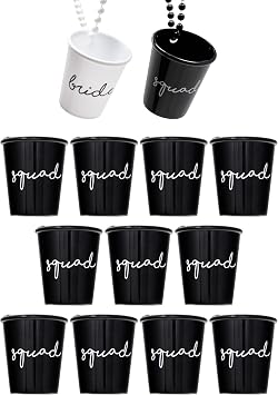 Funky Junque Beaded Shot Glass Necklaces - 13 Pack Bride & Squad