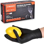 ANBOSON Nitrile gants ASTM D6319 - Manipulation des aliments - Sans poudre et sans latex 6 Gants jetables d'épaisseur mil pour la préparation des aliments, la cuisson, le four, le grillage - Grand, Noir de 100 Pcs