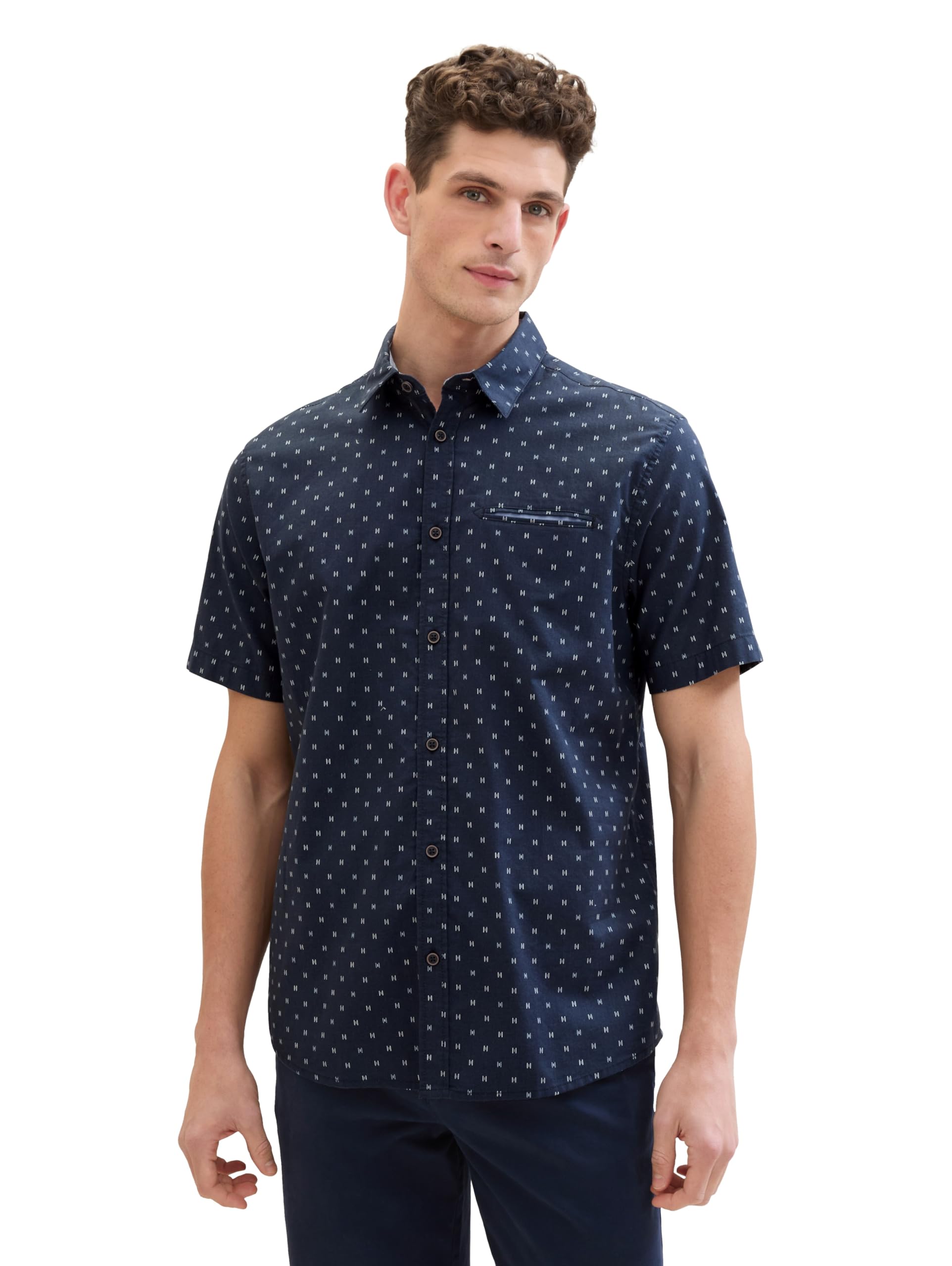 TOM TAILOR Herren Regular Fit Hemd mit Punkten, 34712 - Navy Stripe Design, XXXL – Ansicht 2