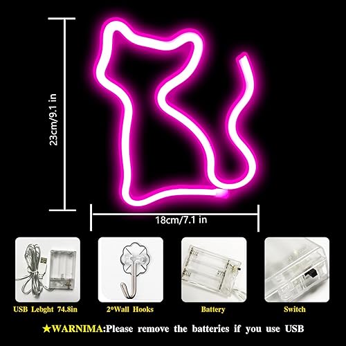 Miniatura 6 de Letrero de neón de gato, USB o 3 pilas AA, decoración de mesa con luz LED, decoración de pared para dormitorio de niñas, regalos de cumpleaños para