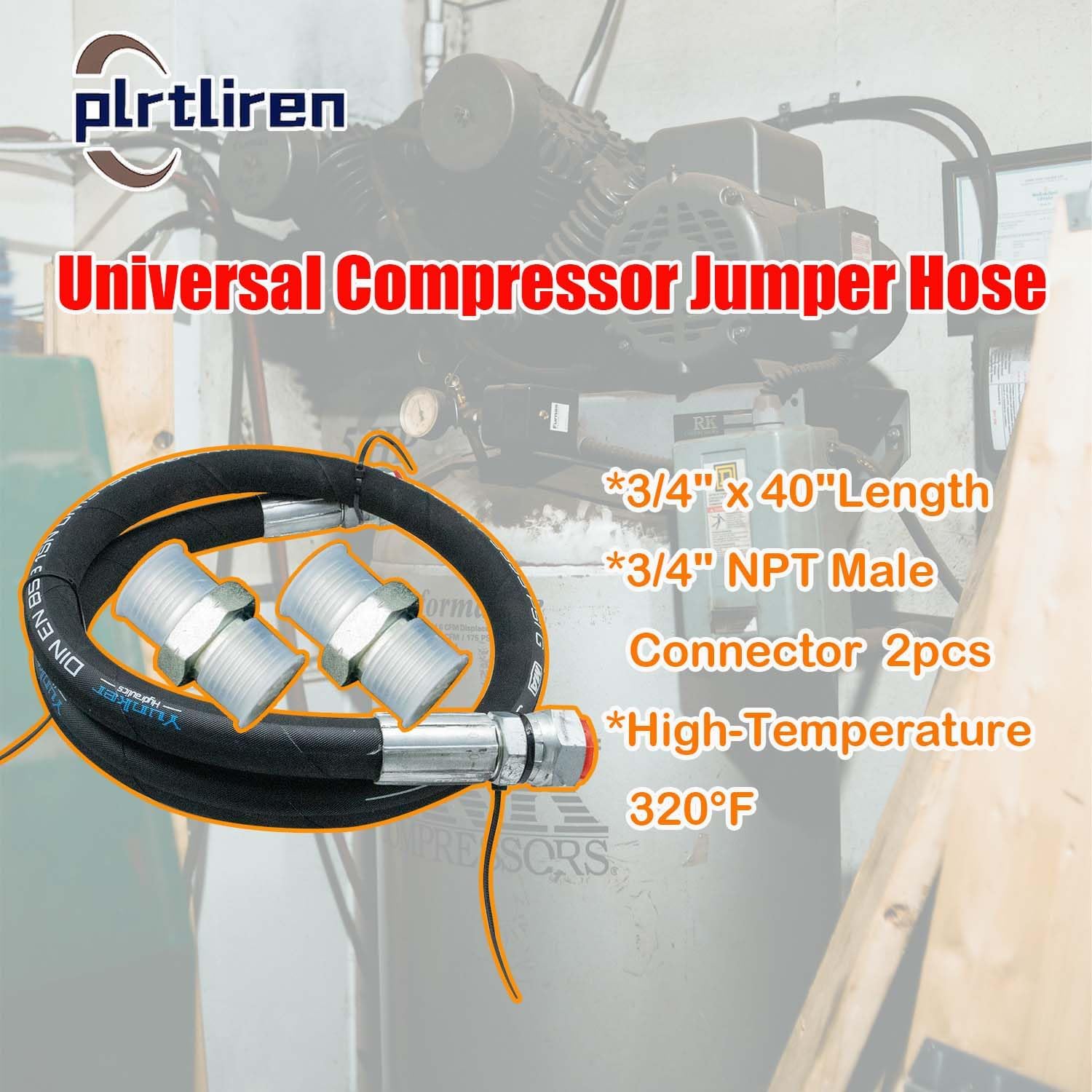 3/4 (3/4" x 40"Length) compressor jumper hose withstand high temperature of 320°F and two Male Connector (3/4" NPT) Both Sides Fittings Rotate Freely