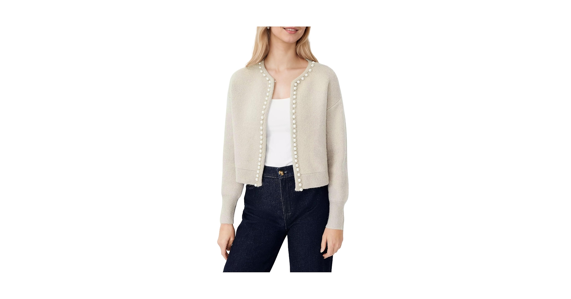 【Herlipto】cropped pearl cardigan Cropped cardigan with pearl buttons white / beige For Women