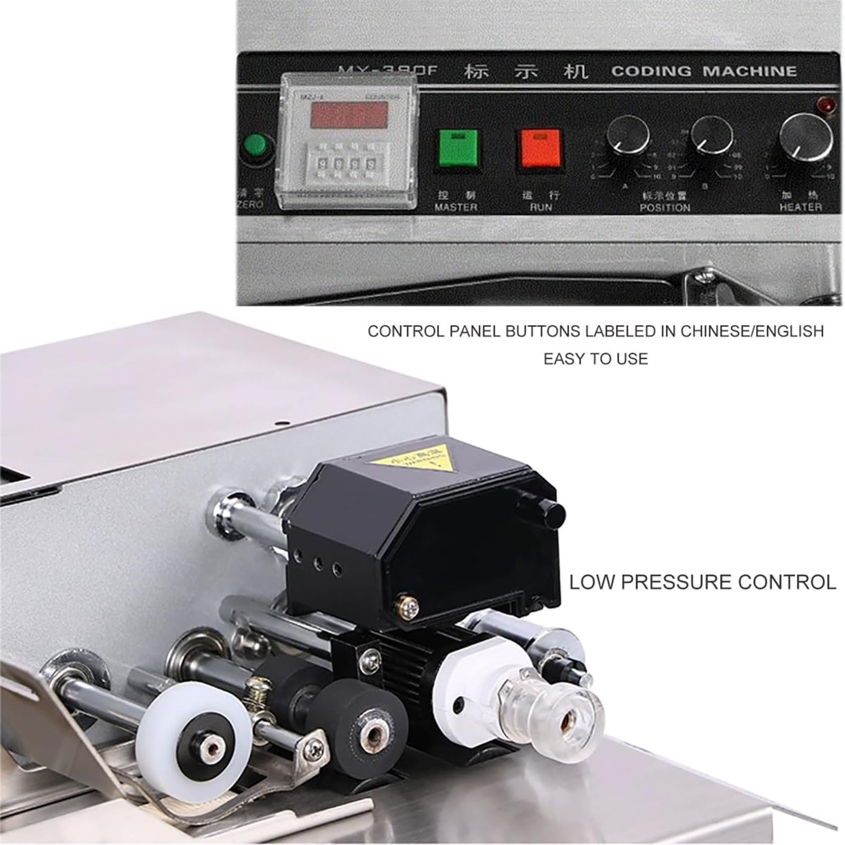 Máquina automática de etiquetado de fecha de impresión, dispositivo de codificación por lotes de rueda de tinta de 180 W, control fotoeléctrico, conteo automático, 300 unidades/minuto, tecnología de