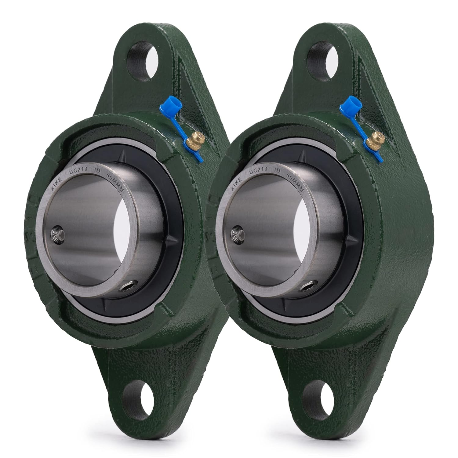 XIKE 2 Pcs UCFL210 Bore 50 mm Pillow Block Flange Mounted Ball Bearings, Solid Cast Iron Base and Self Aligning Chrome Steel Sealed Bearings.