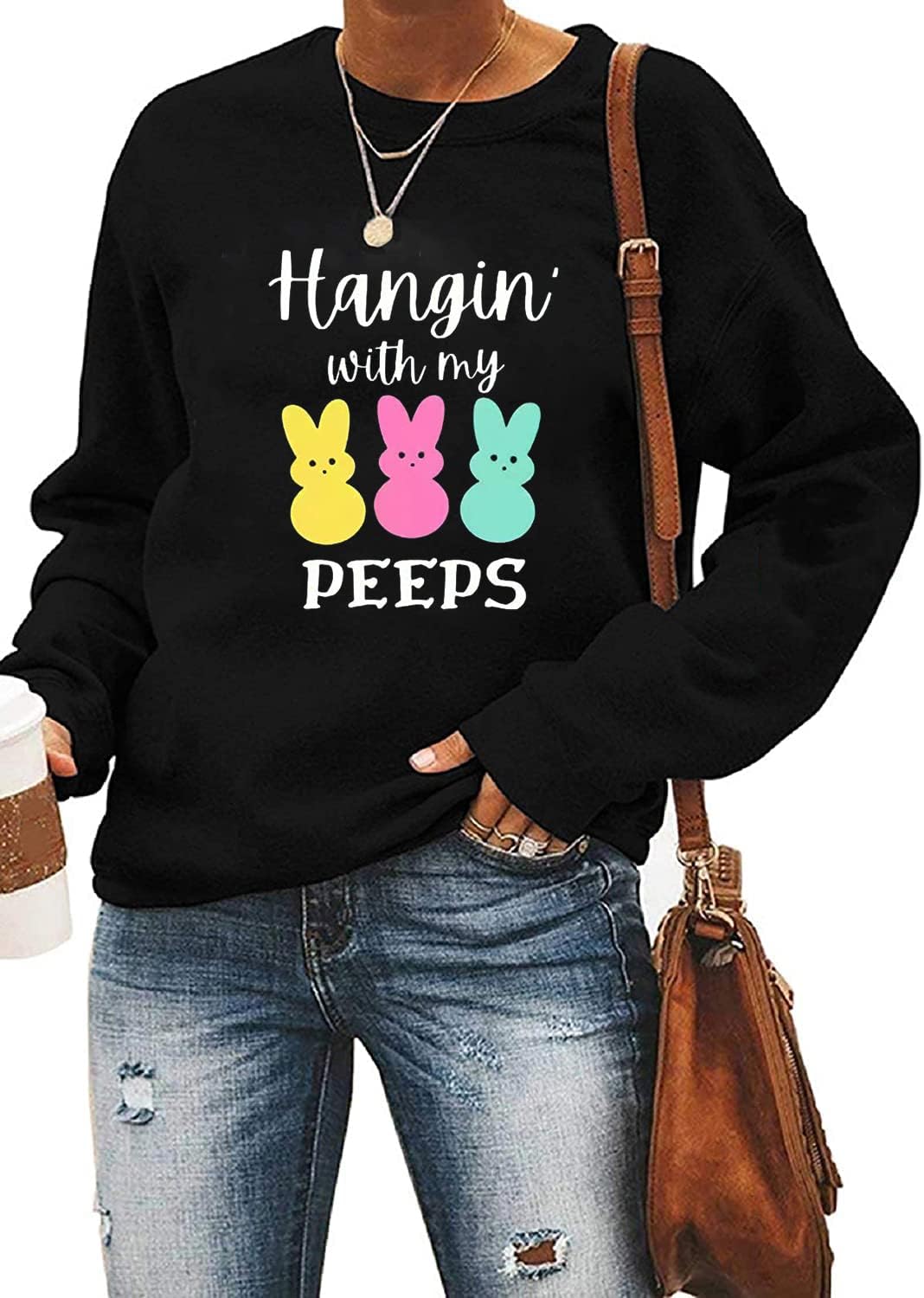 Ykomow Happy Easter Sweatshirt Women Long Sleeve Cute Bunny Rabbit Graphic Tees Pullover