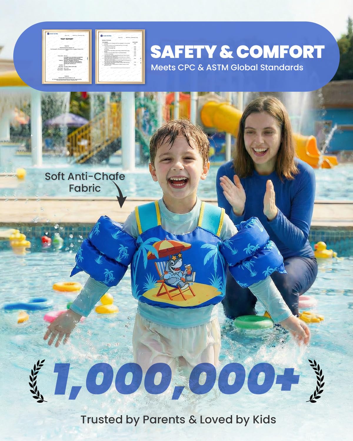 Gogokids Baby Schwimmweste mit Schwimmflügeln für 15-30 kg, EN 13138-1 Zertifizierte Schwimmhilfe für Kinder von 2-6 Jahren, Schwimmnudel für Kleinkinder mit Armflügeln für Pool, Strand & Schwimm