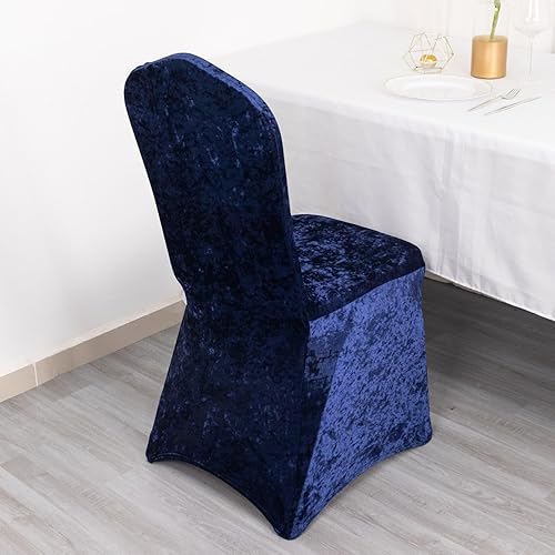 Miniatura 6 de Efavormart - Funda elástica para silla de banquete de terciopelo aplastado y elastano azul marino con bolsillos para los pies, funda para silla de