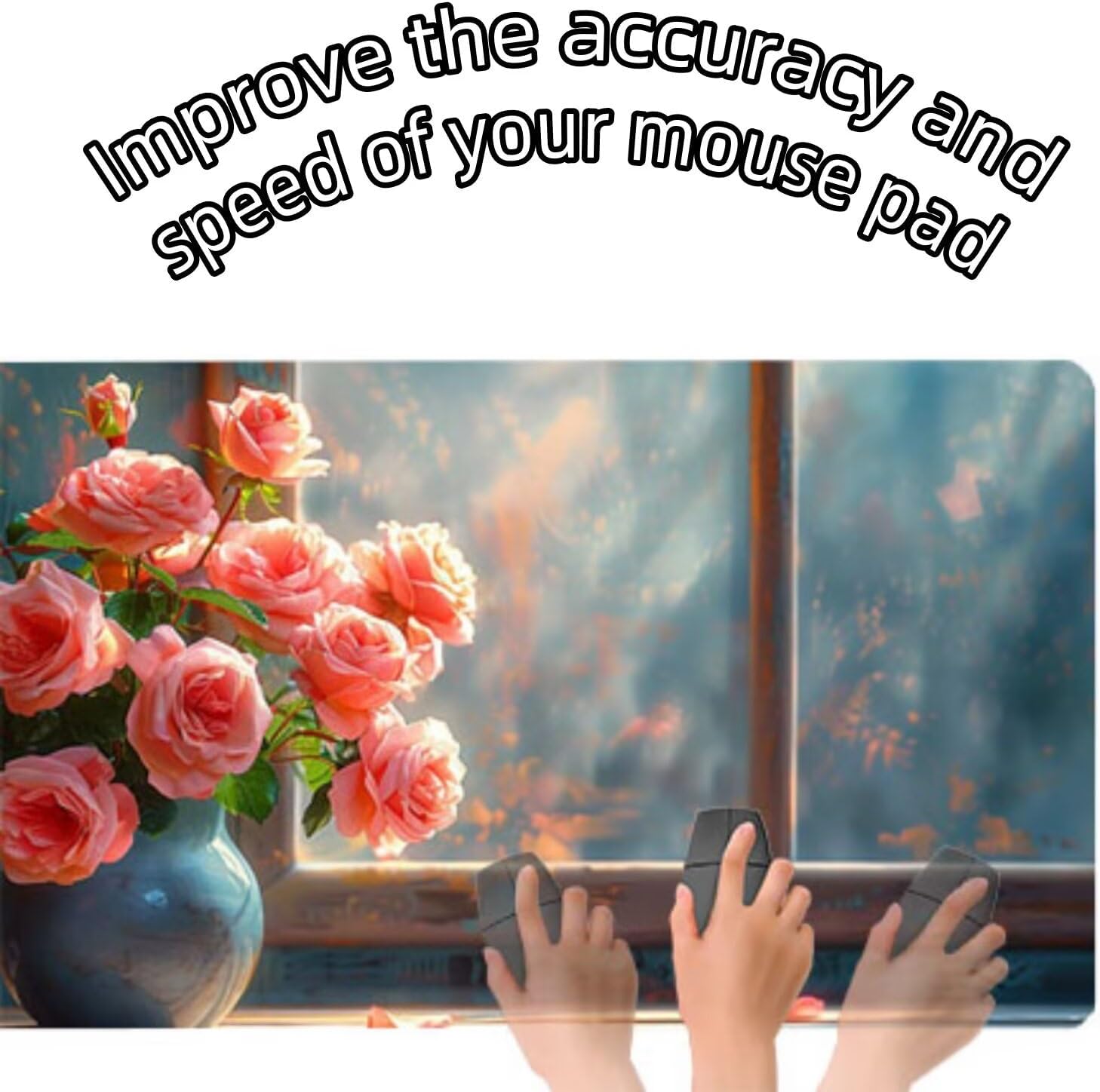 花 マウスパッド 大型 窓辺 デスクマット 1600x800X3MM 大型 キーボードパッド が良い 底部に滑り止めゴム底 まうすぱ