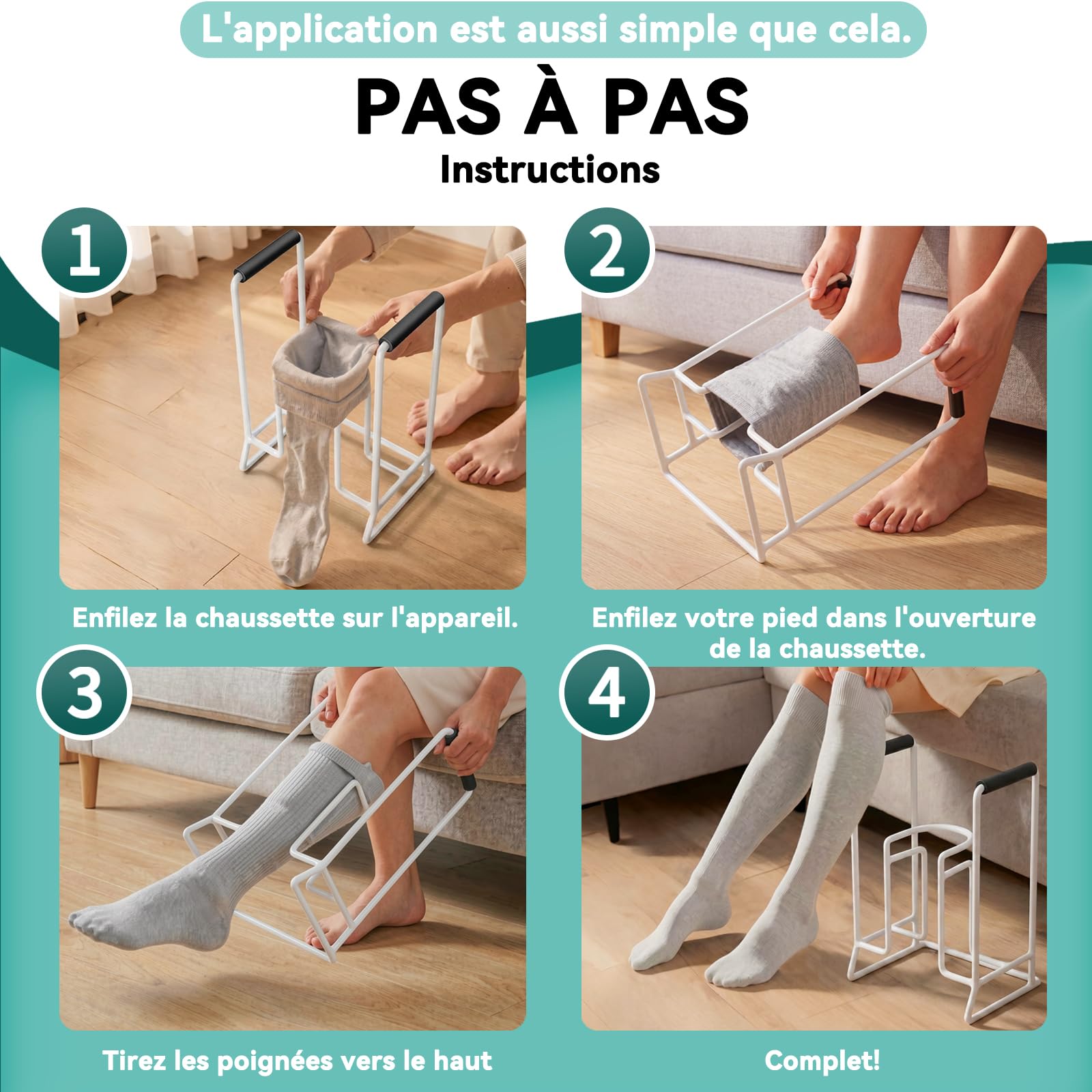 Infila Calze di contenimento Classic, Aiuti all'Infilatura per Anziani, Aiuti per vestire calze a compressione, per donne e uomini anziani (bianco puro)