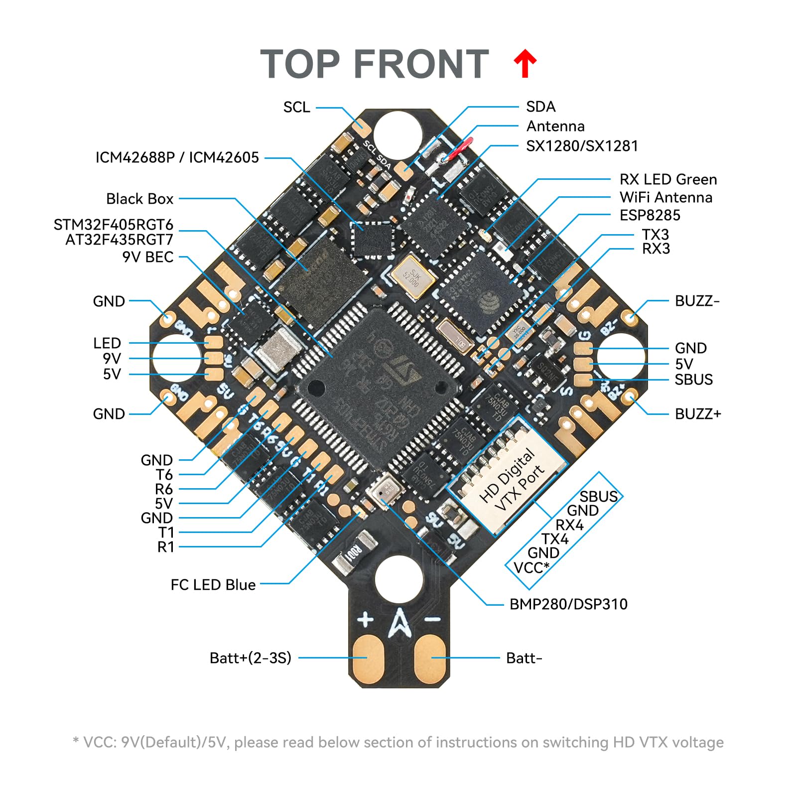 BETAFPV F4 2-3S 20A Brushless FC for HD Digital Drone Like Pavo20 Pro II | Compatible for HD VTX, O3 Air Unit wihout soldering, 2-3S FPV Drone, Integrate Serial ELRS 2.4G Receiver