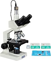 Vista 1 de OMAX Microscopio compuesto trinocular digital LED 40-2500X cámara de 1.3MP + diapositivas en blanco + cubiertas + papel de lente