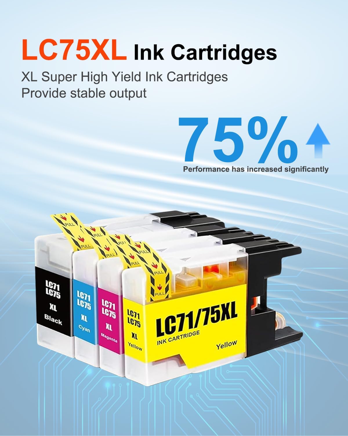LC75 XL Ink Cartridges High Yield Compatible 4-Pack (LC75C LC75M LC75Y LC75BK XL) - Replacement for Brother LC75 LC71 LC79 Ink Cartridge Work with MFC-J6510DW MFC-J6710DW MFC-J6910DW MFC-J280W Printer
