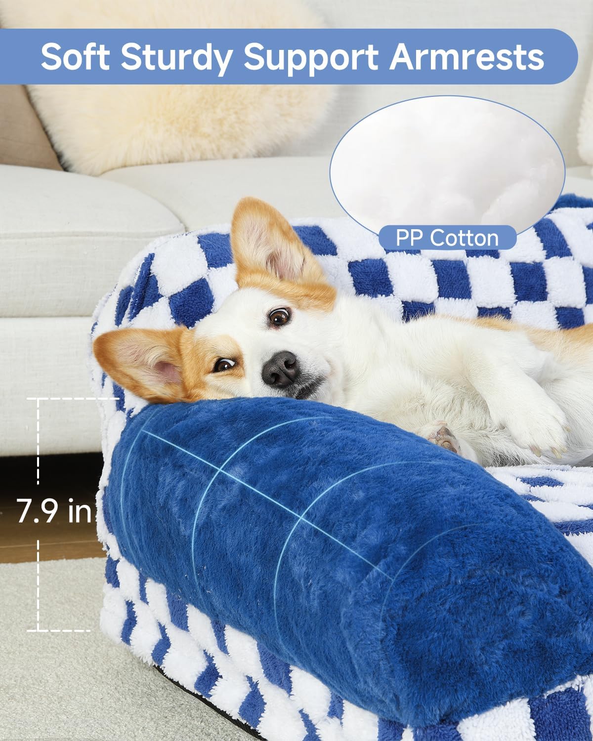 KSIIA Dog Bed Medium Dog Beds with Supportive Armrests Waterproof Pet Couch Comfort Pet Sofa with Removable Machine Washable Cover & Anti-Slip Bottom, 35 x 22 in, Blue