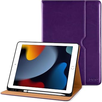 DTTO for iPad 9th/8th/7th Generation 10.2 Inch Case 2021/2020/2019, Premium Leather Business Folio Stand Cover with Apple Pencil Holder - Auto Wake/Sleep and Multiple Viewing Angles, Dark Purple