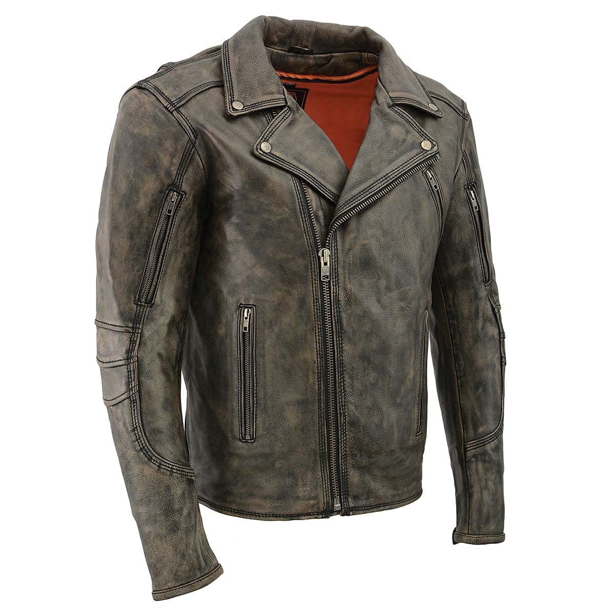 Milwaukee Leather MLM1515 Mens Classic Beltless Distressed Brown Leather Triple Stitched Motorcycle Biker Jacket