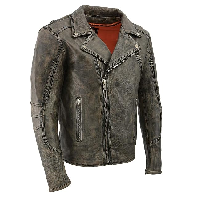 Milwaukee Leather MLM1515 Mens Classic Beltless Distressed Brown Leather Triple Stitched Motorcycle Biker Jacket