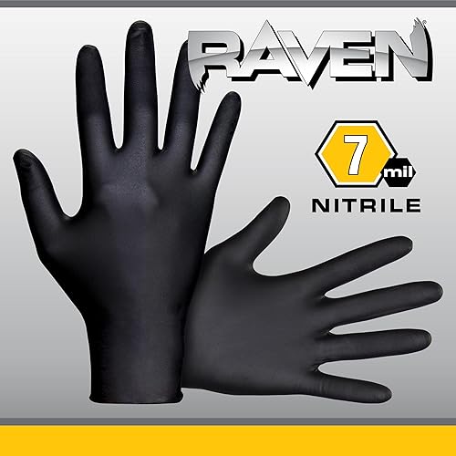 Vista 6 de Raven Powder Free Nitrile Disposable Gloves - 10 Boxes / 100 Ea. 1000 Gloves Total 7 Mil Latex Free, Single Use