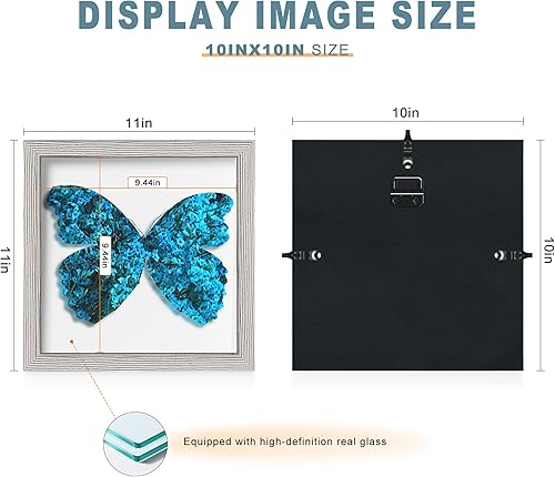 Miniatura 9 de Picrit Marco de caja de sombra de 11 x 14, vitrina con cristal real de alta definición y parte trasera negra para recuerdos, artículos de bebé,