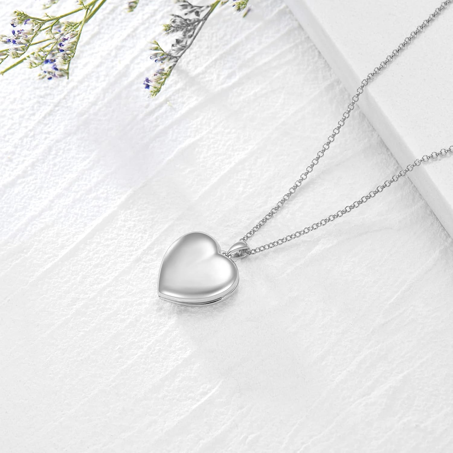 SOULMEET 18k White Gold Plated Silver Minimalist Style Blank Heart Locket Necklace That Holds Pictures Photo Locket Necklace (Locket only) - Image 4