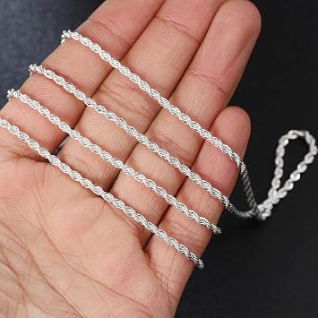 SUKKCCNO S925 Sterling Silver Chain Twisted Rope Chain 2mm can be Freely Matched with 925 Necklace Chain 16# 18# 20# 22# 24# 26# 28# 30#