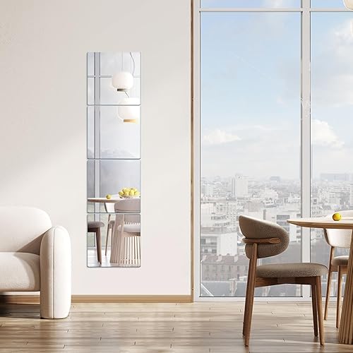 Miniatura 5 de Espejo de pared de vidrio de longitud completa de 14 x 12 pulgadas, 4 piezas, espejo de pared sin marco, azulejos de espejo adhesivos para