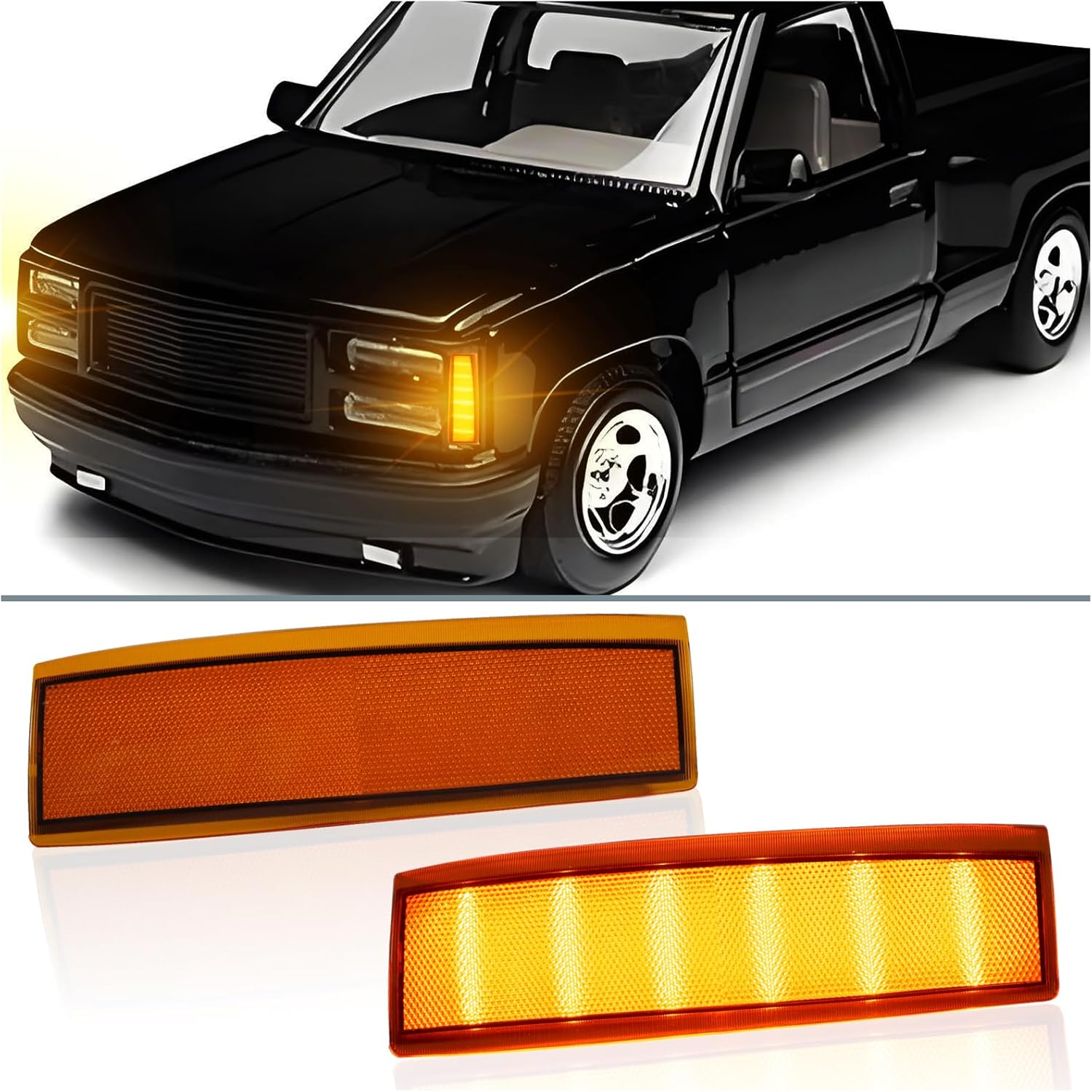Amber Lens LED Front Corner Lamp Side Marker Lights Kit for 1988-1993 GMC Sierra Suburban C1500 C2500 C3500 | K1500 K2500 K3500 | 1992-1993 Yukon | Plug & Play Direct Replacement (Amber Lens)