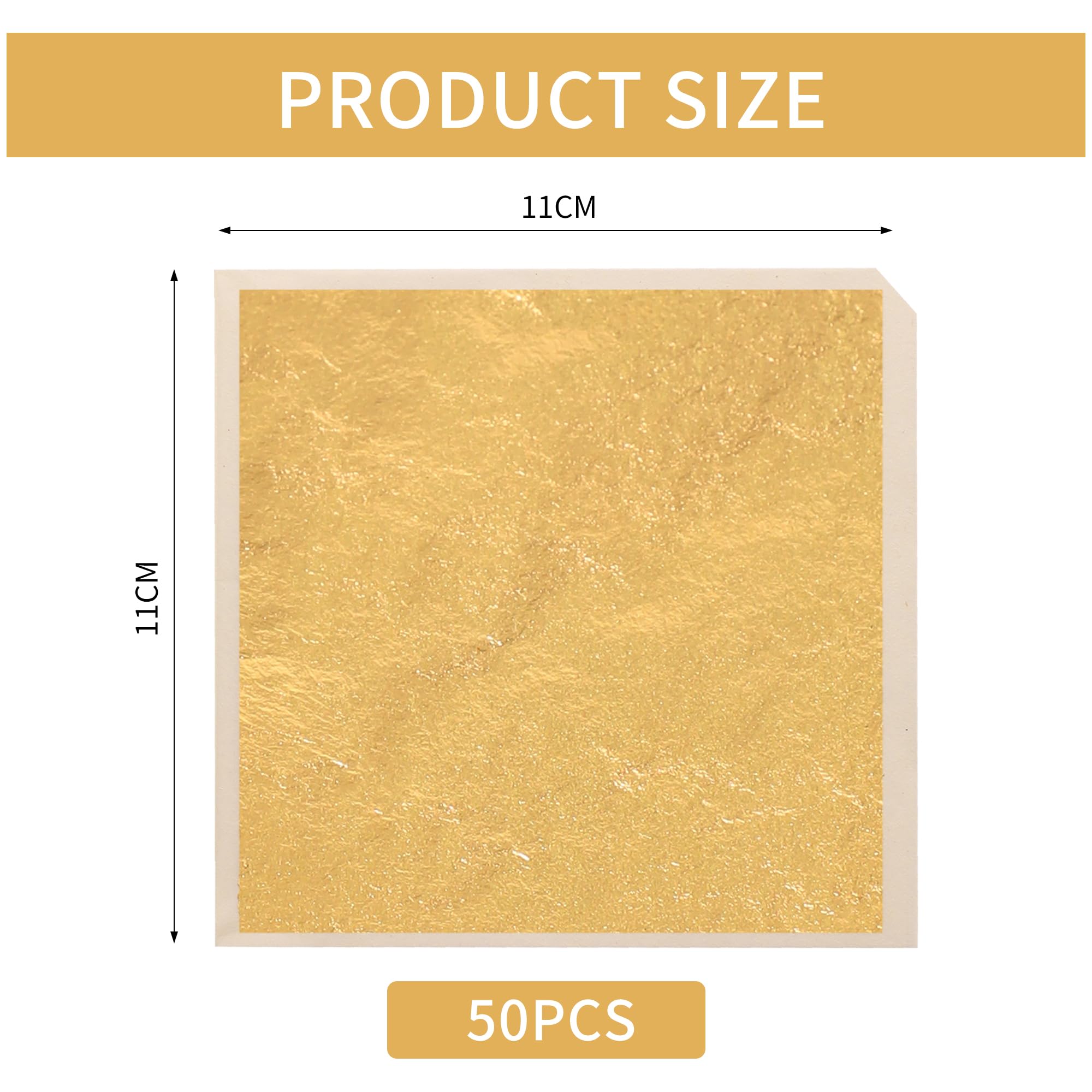 Gold Leaf Sheets,50 Pcs Imitation Gold Foil Sheets for Art ?Gold Foil Sheets for Crafts Painting Frames Nail Decoration 4.33 by 4.33 inches