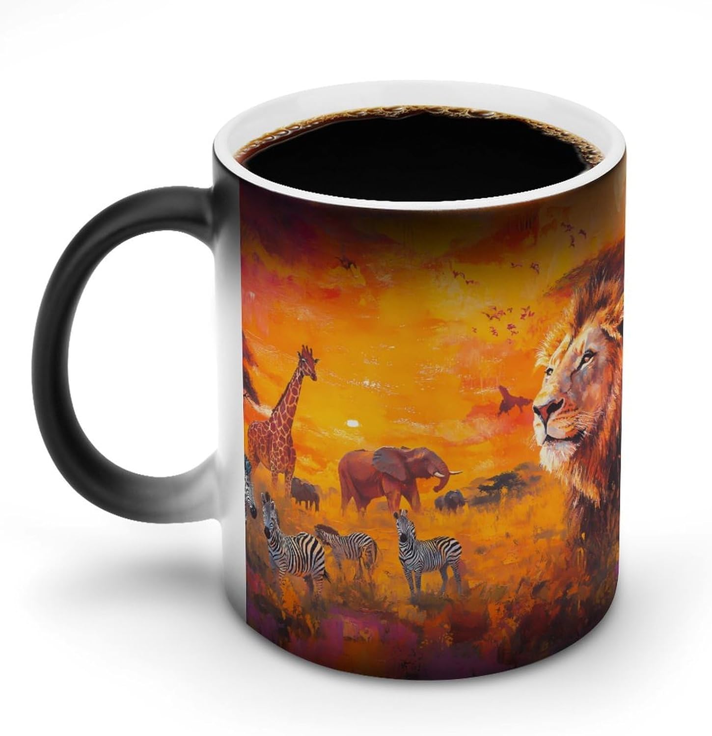 African Savannah Giraffes Lions Color Changing Mug Heated Ceramic Cup Heat Sensitive Coffee Mug Fun Gift