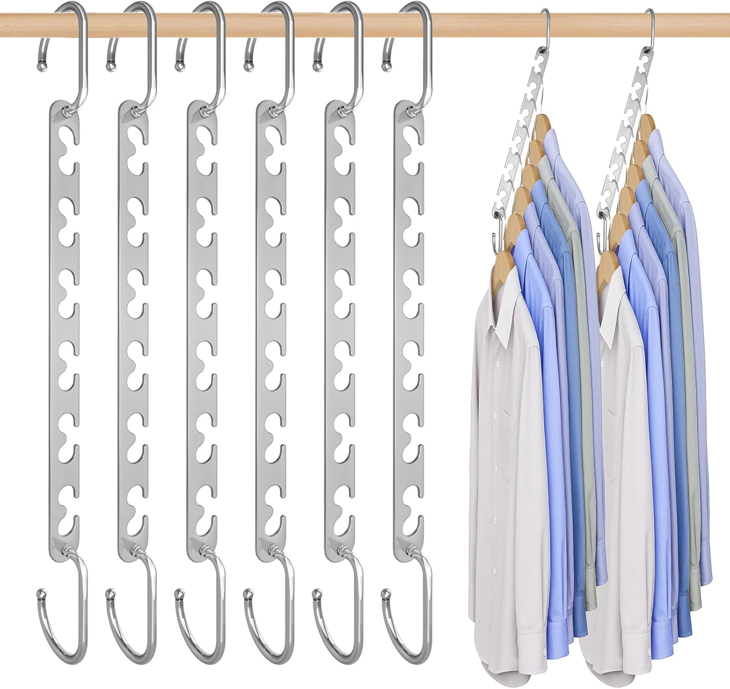 Clothes Hanger Space Saving for Closet Organize, 6 Pack Cascading Coat Hangers for Wardrobe Storage Organize, Sturdy Metal Hanger 40 Lbs Capacity, Hanging Closet Organizer