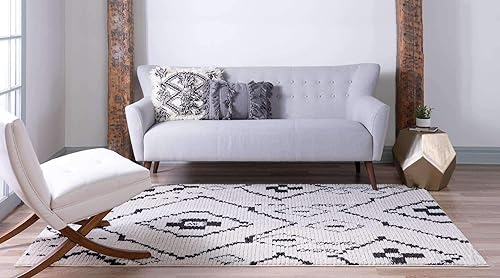 Miniatura 4 de Unique Loom Morocco Collection Tribal, Southwestern, Alfombra bohemia, 8 pies 0 pulgadas x 10 pies 0 pulgadas, marfilnegro