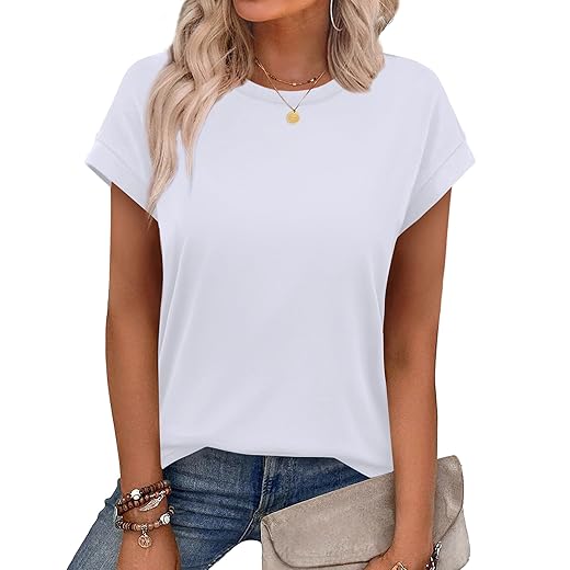 Alaroo Womens Summer Tops Short Sleeve Shirts Crew Neck Cute Trendy Tunic Blouses (S-3XL)