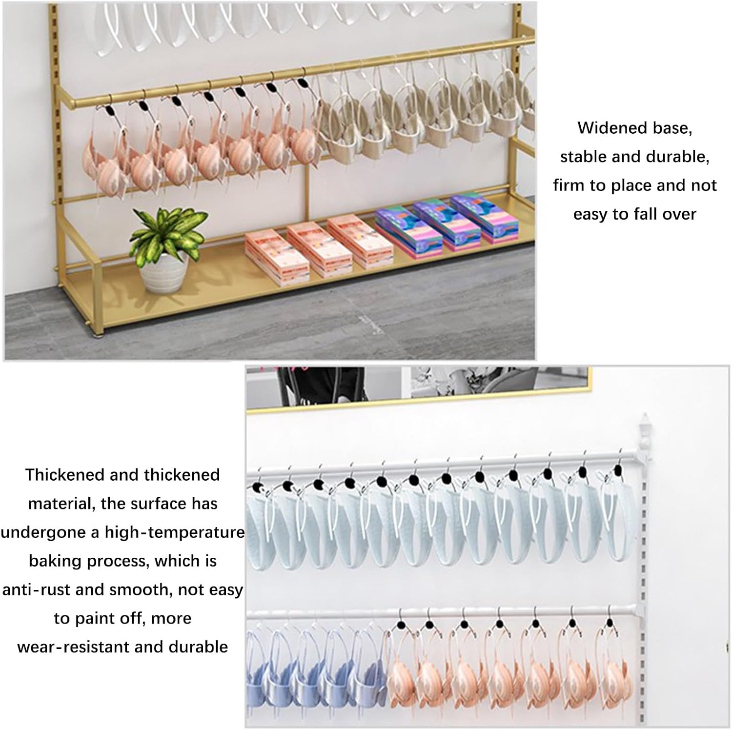 Clothing Store Underwear Rack, Modern Retail Display Stand, Multi-Layer Bra Socks Panties Scarves Swimwear Shorts Slippers Storage Hangers, Boutique Commercial Shelves (Color : Gold, Size :