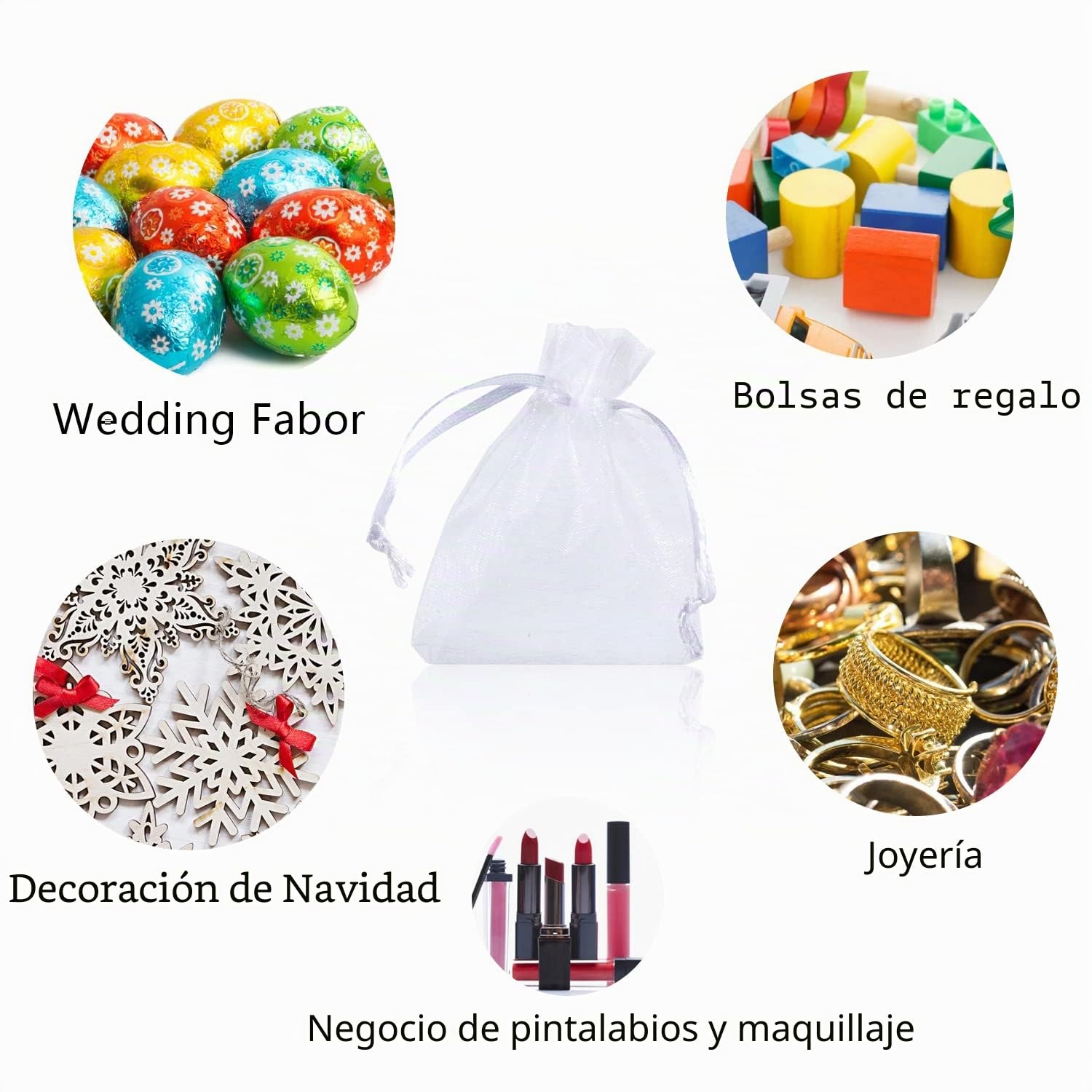 OWill 50 Pcs Bolsitas de Tela Pequeñas 7x9cm Bolsas de Organza Blanco,Bolsitas Regalo Pequeñas para Joyas con Cordón para Boda Favores Joyas y Dulces,festivales y fiestas