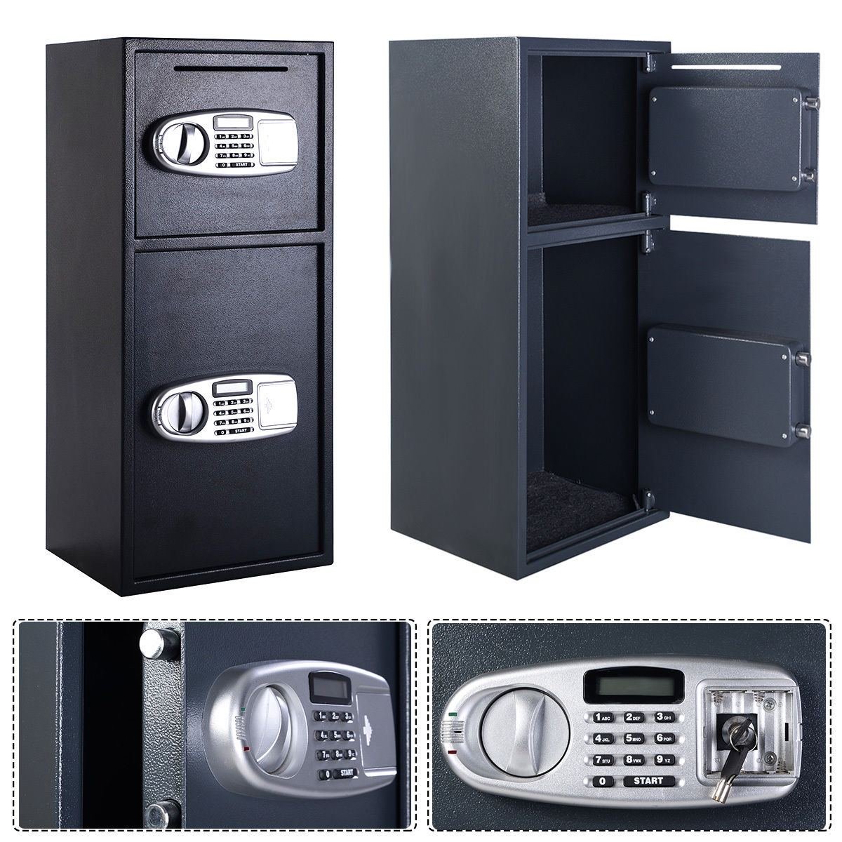 Double Door Digital Safe Depository Drop Box Safes Cash Office Security Lock #TP3279